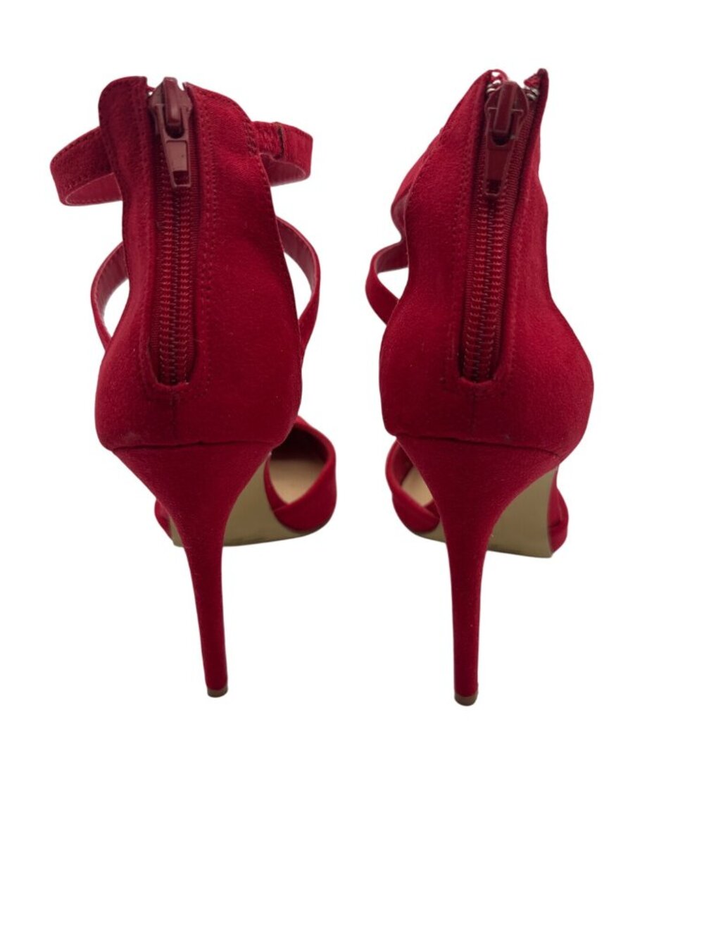 Penny Loves Kenny Size 7 Velvet Zip Back Dressy Party High Heels Red - Picture 7 of 12